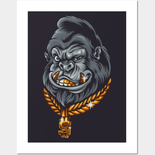 Funny Retro Rich Gorilla Head Posters and Art